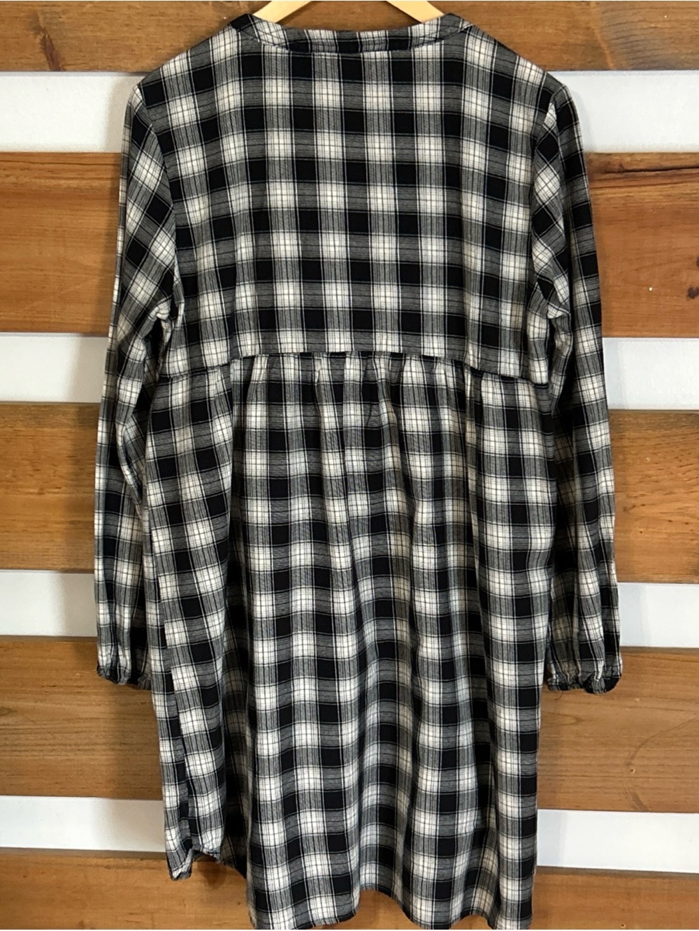Knox Rose Plaid V-Neck Long Sleeve Button Down Flare Sleeve Comfy Dress Size XL - Picture 2 of 10